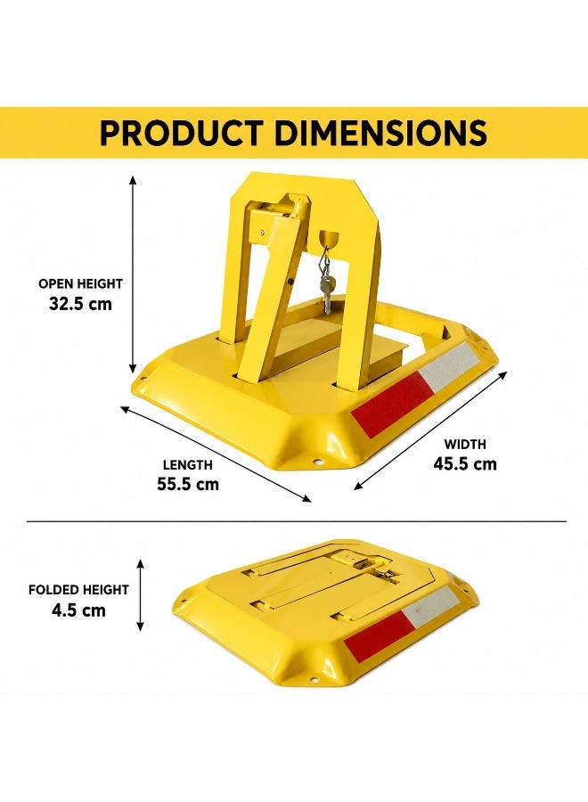 Gasin Manual Foldable Parking Lock With Key Lock, Heavy Duty Anti-Collision Parking Space Barrier, Helps Prevent Unauthorized Parking, Yellow, 5kg - Image 3