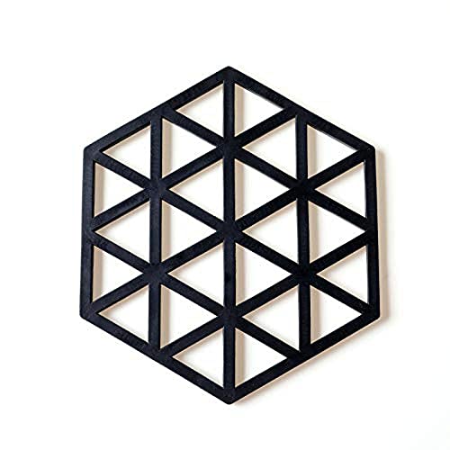 SIYANSHU Silicone Trivet Mats and Hot Pads 3 Pcs 6.33 5.5 in Hexagon Heat Resistant Multifuntion Kitchen Tool for Bowl Mats, Dish Mats, Placemats, and Drink Coasters (Pack of-3, Black-Triangle) - Image 1