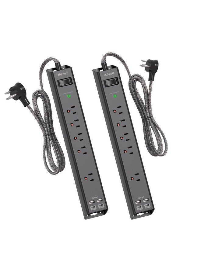 Addtam 2 Pack Power Strip Surge Protector with USB C - Extension Cord with 5 Widely Outlets 4 USB Ports (1875W/15A), Wall Mount, Flat Plug, Desk Charging Station for Home Office College Dorm Room Essentials - Image 1