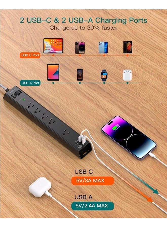 Addtam 2 Pack Power Strip Surge Protector with USB C - Extension Cord with 5 Widely Outlets 4 USB Ports (1875W/15A), Wall Mount, Flat Plug, Desk Charging Station for Home Office College Dorm Room Essentials - Image 3