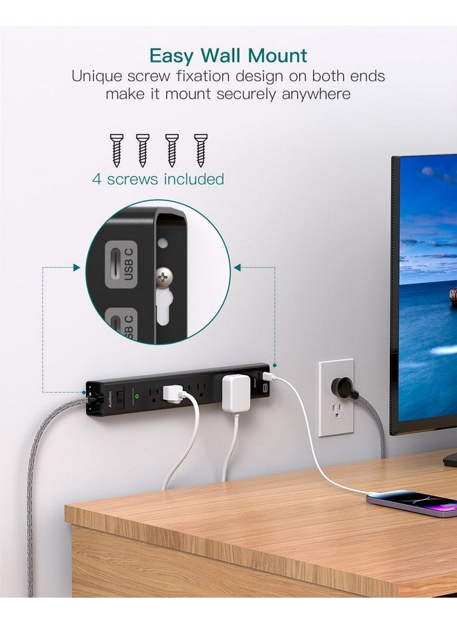 Addtam 2 Pack Power Strip Surge Protector with USB C - Extension Cord with 5 Widely Outlets 4 USB Ports (1875W/15A), Wall Mount, Flat Plug, Desk Charging Station for Home Office College Dorm Room Essentials - Image 5
