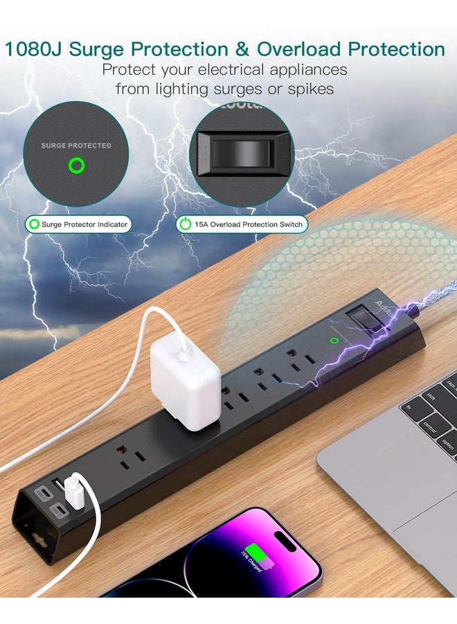 Addtam 2 Pack Power Strip Surge Protector with USB C - Extension Cord with 5 Widely Outlets 4 USB Ports (1875W/15A), Wall Mount, Flat Plug, Desk Charging Station for Home Office College Dorm Room Essentials - Image 4
