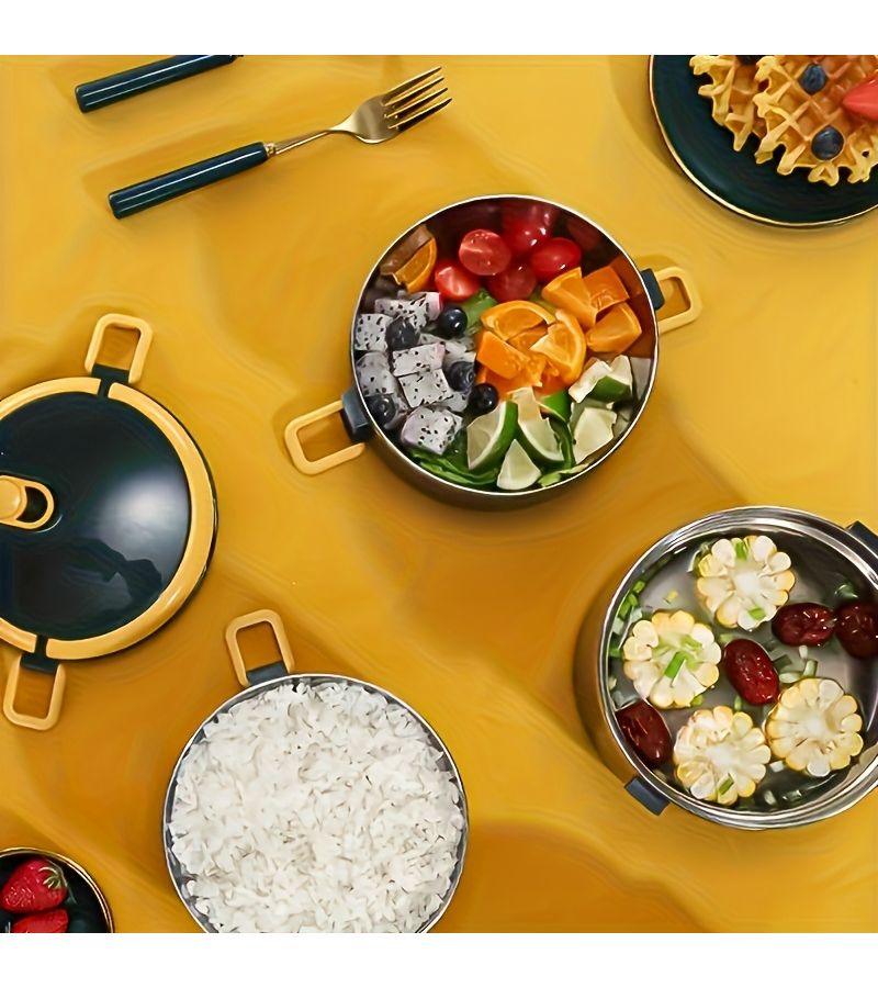 Stainless Steel 3 Tier Green Insulated Lunch Box Portable For Camping Picnic Daily Meals - Image 5