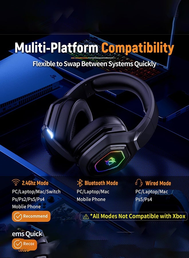 2.4GHz Wireless Gaming Headset with Microphone, 2.4G USB & Type C Transmitter - 60h Battery Life - RGB Lighting Gaming Headphones for PS5, PS4, PC, Phone - Image 5