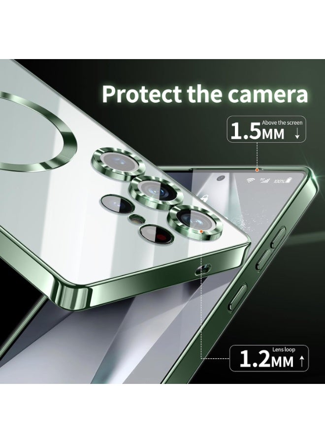 ACLIX Galaxy S25 Ultra Case, Magnetic Case [Compatible with Mag-safe] S25 Ultra Camera Lens Protector Slim Luxury Plating Transparent Shockproof Galaxy S25 Ultra 5G Cover 6.9 Inch (Green) - Image 4