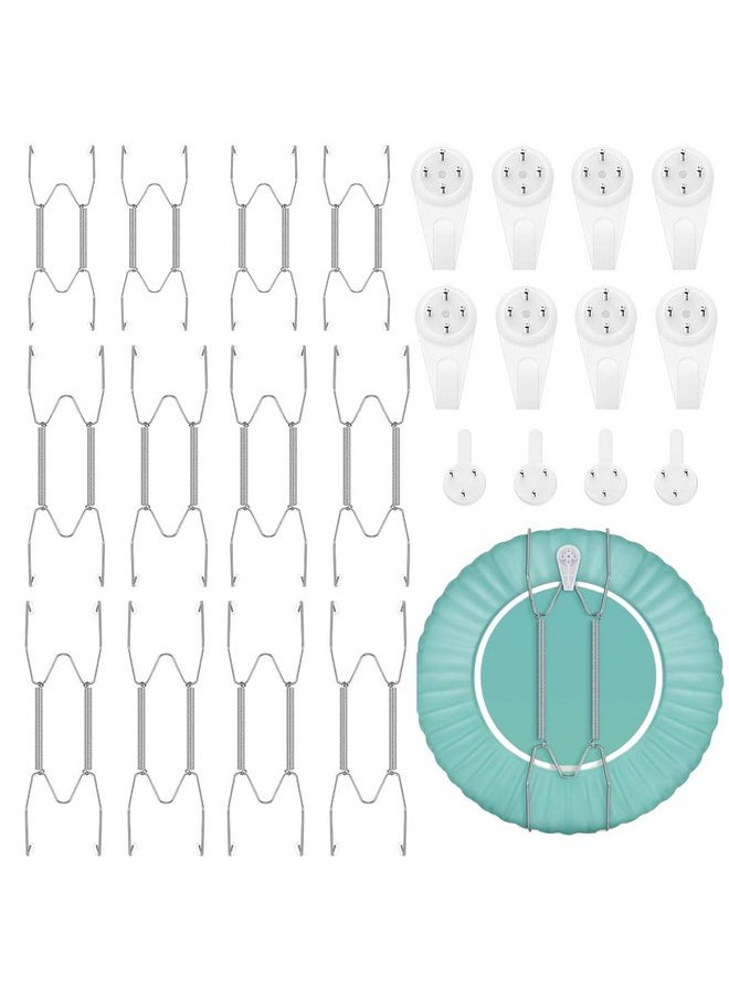 HASTHIP ® 12Pcs Invisible Wall Plate Hangers, Stainless Steel Dish Display Plate Metal Hangers, Spring Hook Holder With 12 Pieces Wall Hooks For Decorative Plates And Art (Silver, 6/8/10 Inch)  - Image 1