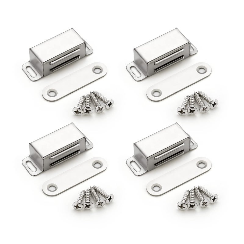 Ravinte 4 Pack Silver Magnetic Door Catch Brushed Satin Nickel Cabinet Magnets Strong Magnetic Catch Latch for Kitchen Cabinets Drawers Cupboards Stainless Steel Closures