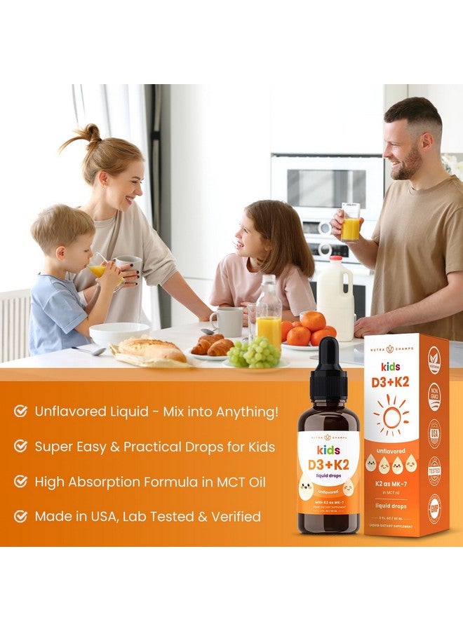 NutraChamps NutraChamps Kids Vitamin D 3 K2 Drops, Vitamin D3 & K2 MK-7, Liquid Vitamin D for Kids 1000 IU, Healthy Bones, Heart & Immune System, Sugar Free Supplement for Toddlers, 300 Servings - Image 1