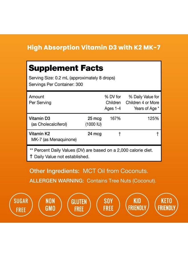 NutraChamps NutraChamps Kids Vitamin D 3 K2 Drops, Vitamin D3 & K2 MK-7, Liquid Vitamin D for Kids 1000 IU, Healthy Bones, Heart & Immune System, Sugar Free Supplement for Toddlers, 300 Servings - Image 3