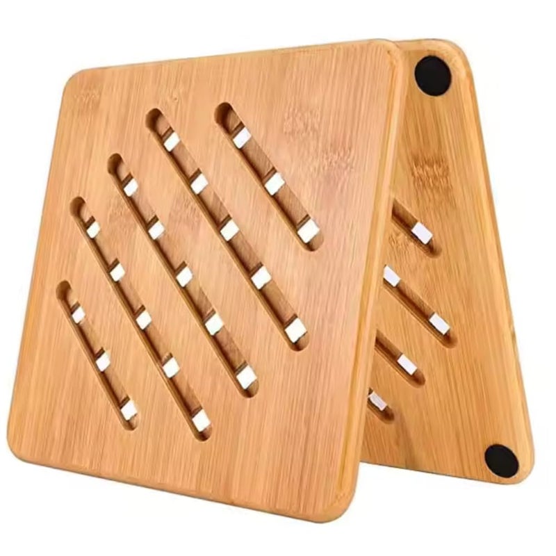 PASHANDOZ Eco-Friendly Wood Trivet Mat Multi Function Kitchen Bamboo and Wood Dining Table Mat Hot Pads Tool for Hot Dishes Pot Bowl Teapot Coaster Holders (Wavy Square) - Image 2