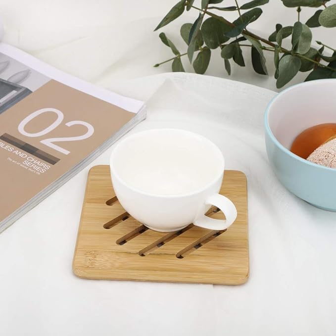 PASHANDOZ Eco-Friendly Wood Trivet Mat Multi Function Kitchen Bamboo and Wood Dining Table Mat Hot Pads Tool for Hot Dishes Pot Bowl Teapot Coaster Holders (Wavy Square) - Image 5