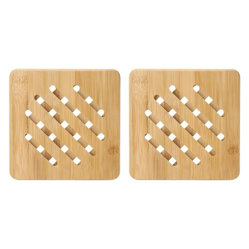 PASHANDOZ Eco-Friendly Wood Trivet Mat Multi Function Kitchen Bamboo and Wood Dining Table Mat Hot Pads Tool for Hot Dishes Pot Bowl Teapot Coaster Holders (Wavy Square) - Image 1