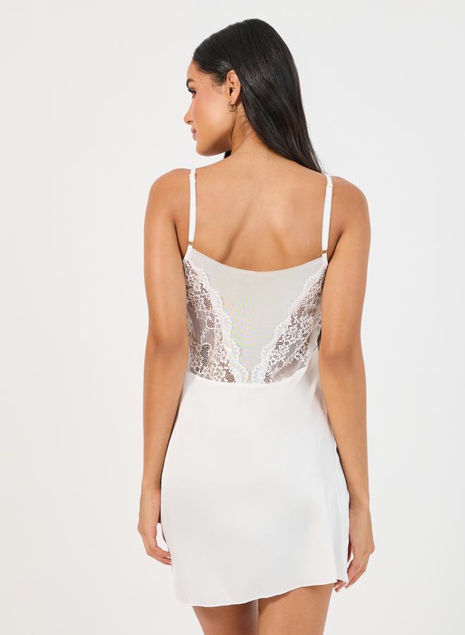 Styli Styli Lace Cup Deep V Mesh Insert Back Satin Slip Dress  - Image 3