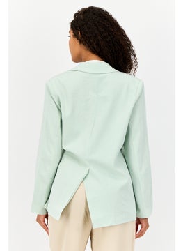 Urban Revivo Women Regular Fit Solid Casual Blazer, Dusty Green  - Image 3