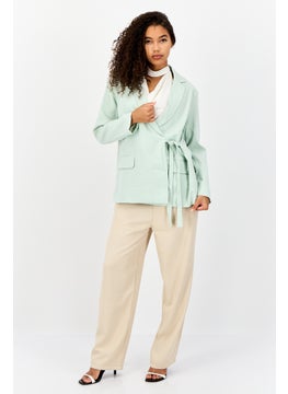 Urban Revivo Women Regular Fit Solid Casual Blazer, Dusty Green  - Image 2