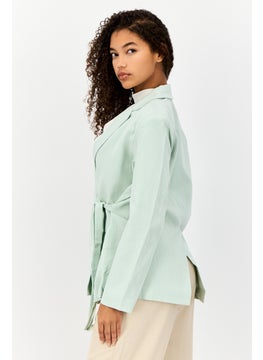 Urban Revivo Women Regular Fit Solid Casual Blazer, Dusty Green  - Image 4
