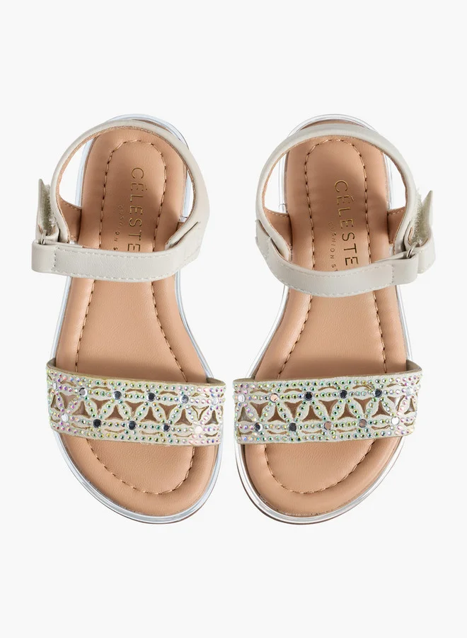 سيليست Girls Embellished Hook & Loop Flat Sandals Ramadan Collection