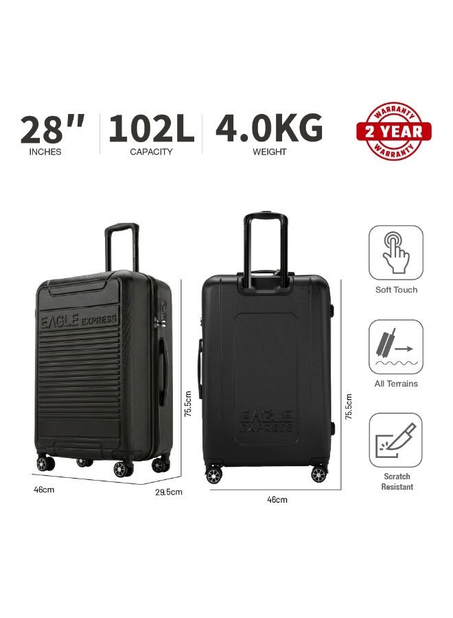 Eagle Express Defender 28 Inch Large Luggage Black, ABS Hard Shell Check-In Trolley Suitcase with Scratch Resistant Design, Silent Double Spinner Wheels, Anti-Theft Zipper, Soft Grip Handles and 2 Year Warranty - Image 3