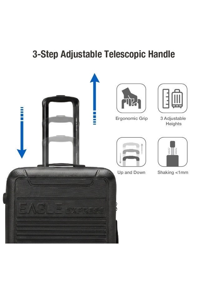 Eagle Express Defender 28 Inch Large Luggage Black, ABS Hard Shell Check-In Trolley Suitcase with Scratch Resistant Design, Silent Double Spinner Wheels, Anti-Theft Zipper, Soft Grip Handles and 2 Year Warranty - Image 5