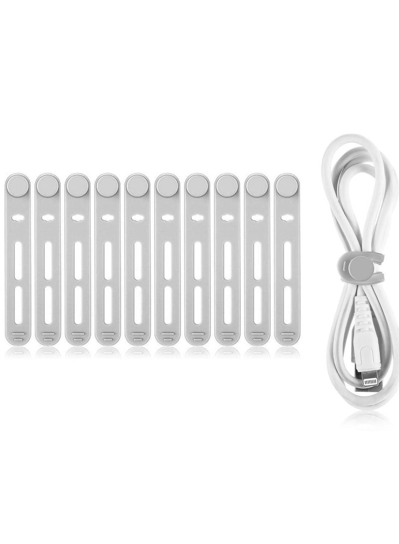 BenQuand 10pcs Silicone Cable Ties，Reusable Cord Silicone Straps， Multipurpose Elastic Cable Organizer for Bundling Fastening Earphone Phone Charger Office Home School - Image 1