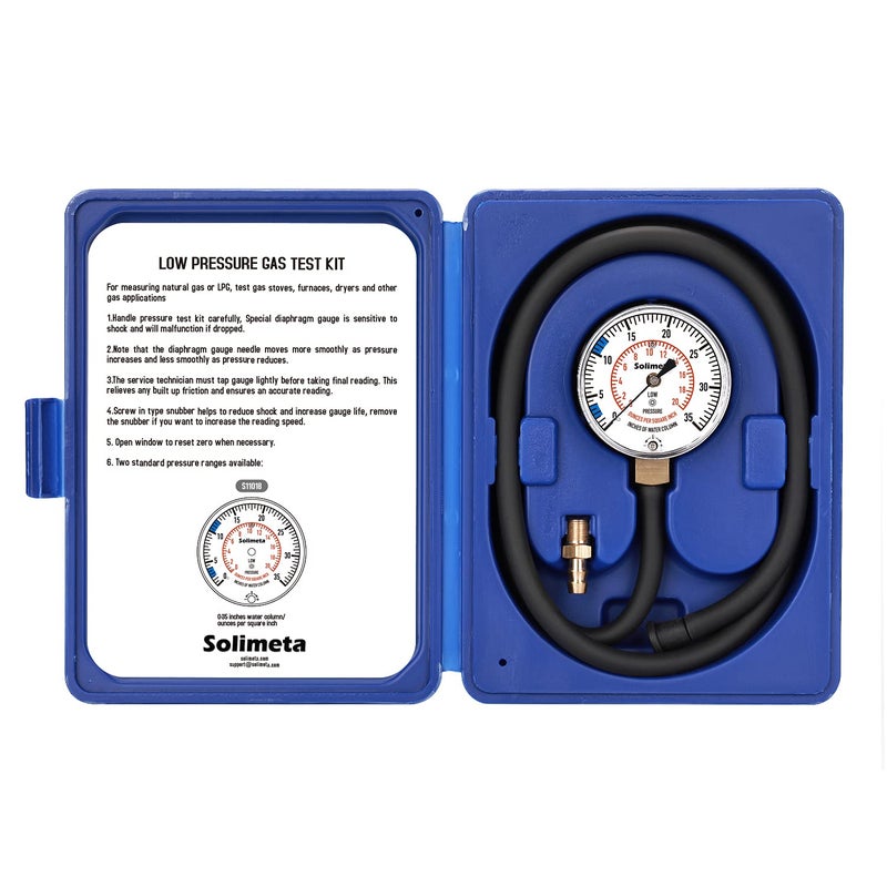 Solimeta Natural Gas or LP Gas Manifold Pressure Test Kit LP Gas Pressure Tester Natural Gas Meter 035 WC