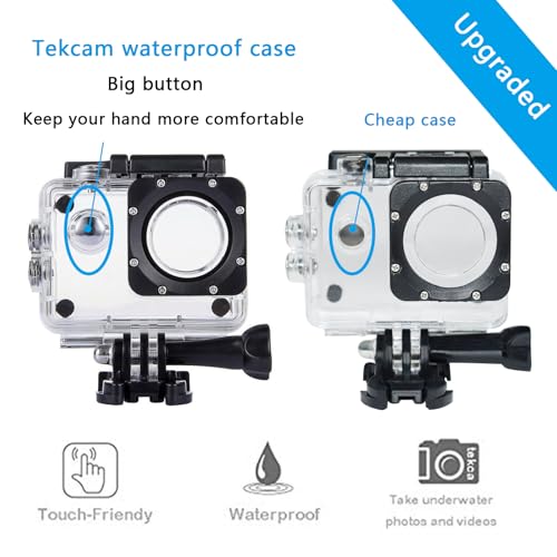 TEKCAM Action Camera Waterproof Case Compatible with AKASO EK7000/Xilecam X2R/Jadfezy/TIMNUT/Pro Xtreme/Dragon Touch Vision 3 YF/Cecosy, Action Camera Underwater Diving Shell - Image 4
