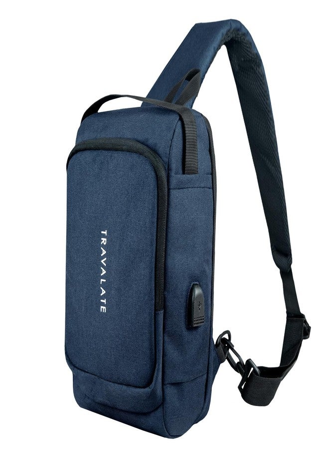 TRAVALATE CrossVent S01 Slim Unisex Crossbody Sling Bag Chest Backpack Shoulder Bag Travel Sling bag with USB Port- Anti-Theft Bag | Blue - Image 1