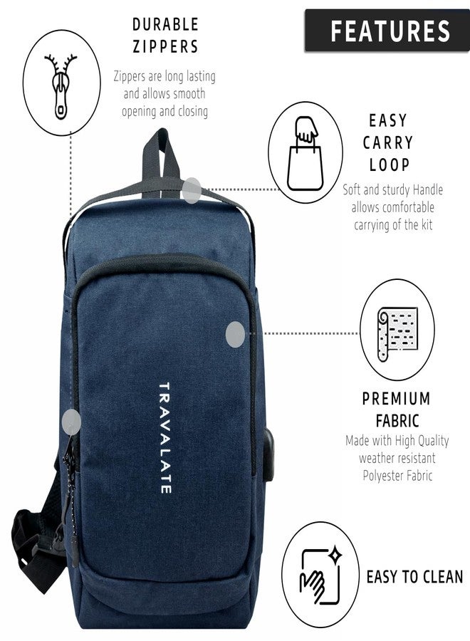 TRAVALATE CrossVent S01 Slim Unisex Crossbody Sling Bag Chest Backpack Shoulder Bag Travel Sling bag with USB Port- Anti-Theft Bag | Blue - Image 3