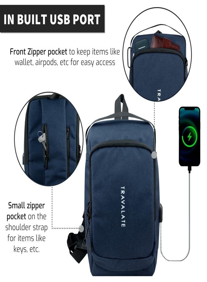 TRAVALATE CrossVent S01 Slim Unisex Crossbody Sling Bag Chest Backpack Shoulder Bag Travel Sling bag with USB Port- Anti-Theft Bag | Blue - Image 4