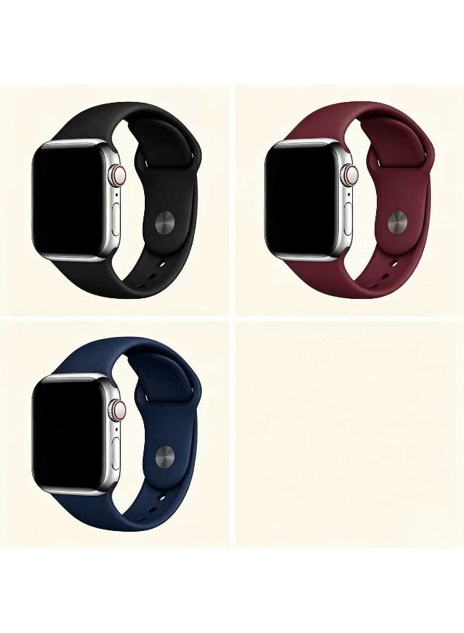 3 قطع حزام ساعة آبل 45 مم 44 مم 42 مم سيليكون بديل لسلسلة iWatch 9/8/7/SE/6/5/4/3/2/1 - Image 1