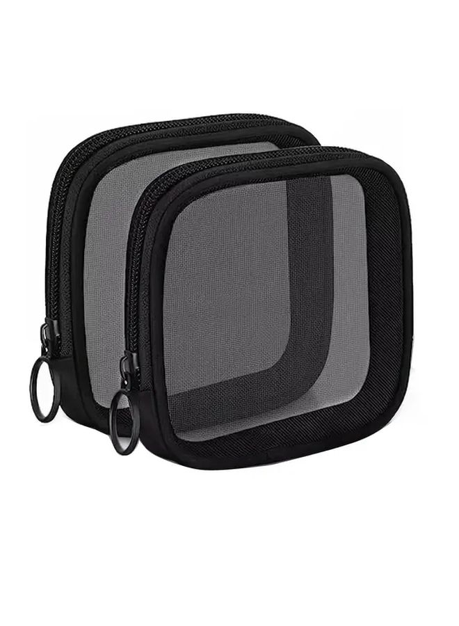 2pcs Black Mesh Nylon Storage Bags With Zipper Portable Mini Makeup And Toiletry Organizers Compact Travel Cosmetic Pouches For Daily Essentials Business Trips And Vacations Secure Closure - Image 1