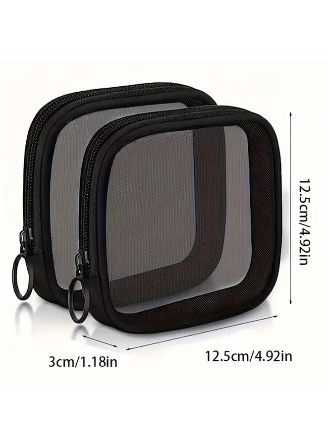 2pcs Black Mesh Nylon Storage Bags With Zipper Portable Mini Makeup And Toiletry Organizers Compact Travel Cosmetic Pouches For Daily Essentials Business Trips And Vacations Secure Closure - Image 4