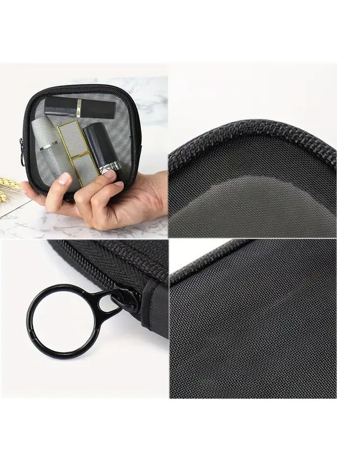 2pcs Black Mesh Nylon Storage Bags With Zipper Portable Mini Makeup And Toiletry Organizers Compact Travel Cosmetic Pouches For Daily Essentials Business Trips And Vacations Secure Closure - Image 2