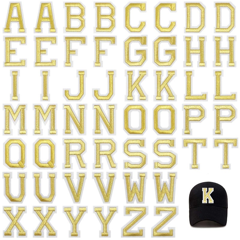 Jongdari Jongdari Iron on Letters 52 Pcs Alphabet Patches with Ironed Adhesive Decorate Repair Patches for Shirts Jackets Hats Jeans Shoes BagsGold