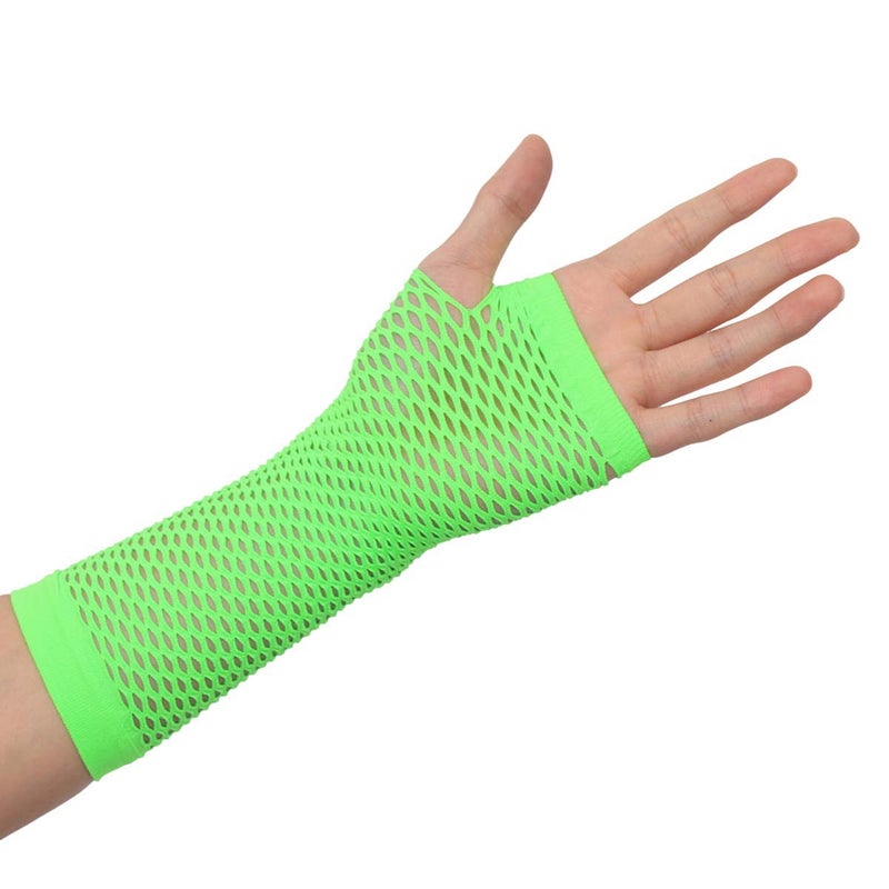 2pcs 80's Neon Necklace Bracelets Fingerless Fishnet Gloves Leg Sleeves for 80's Party (Light Green) - Image 4
