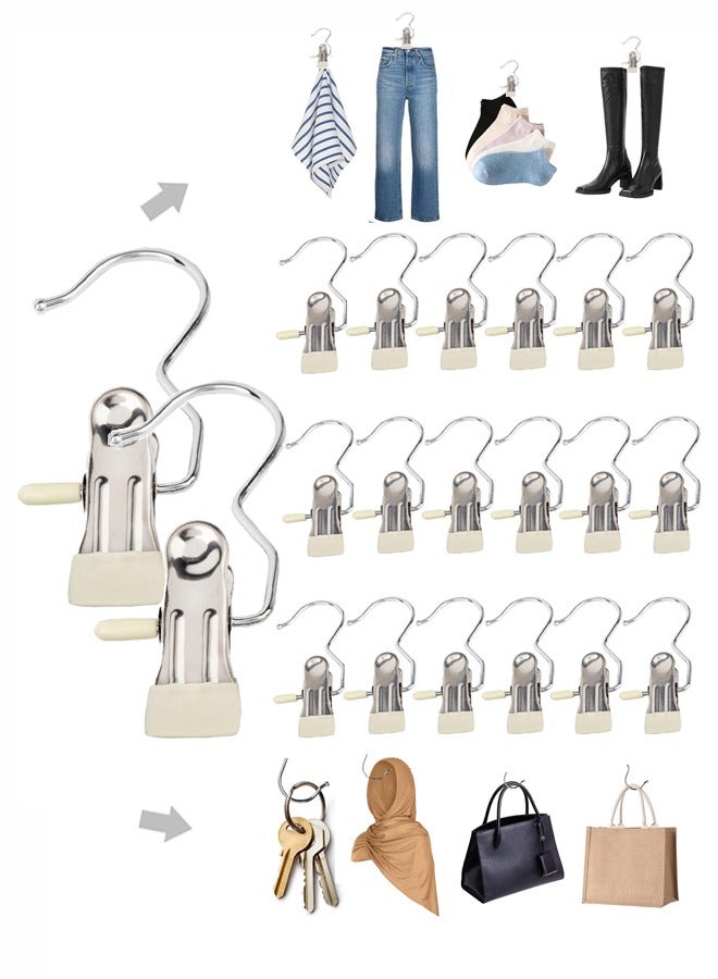 20 قطعة من الشماعات المحمولة متعددة الوظائف بمشبك واحد لتوفير المساحة للجينز والقبعات والأحذية الطويلة والمناشف والوجبات الخفيفة والحقائب (بيج) - Image 1