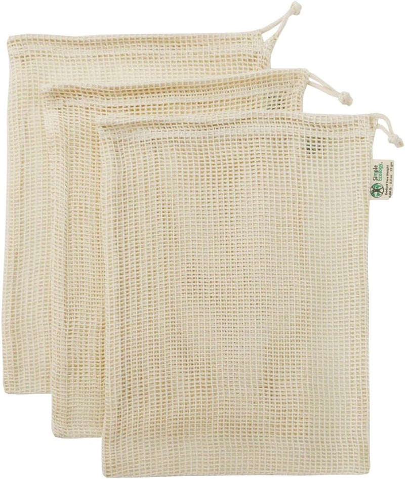 Simple Ecology Reusable Produce Shopping and Storage Bags, Drawstring, Washable Organic Cotton Mesh, Medium 3 pack - Image 1
