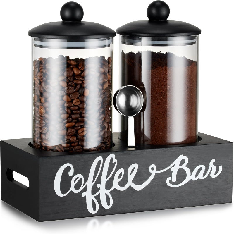 Yangbaga Glass Sugar Coffee Canister for Ground Coffee,2Ã—55OZ Coffee Containers with Handle Shelf Coffee Bar Station Accessories Organizer Decor,Food Storage Jars with Iron Scoop for Kitchen - Image 1