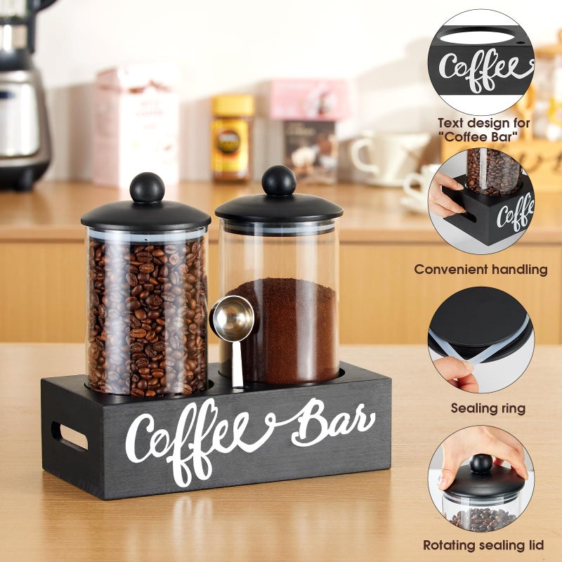 Yangbaga Glass Sugar Coffee Canister for Ground Coffee,2Ã—55OZ Coffee Containers with Handle Shelf Coffee Bar Station Accessories Organizer Decor,Food Storage Jars with Iron Scoop for Kitchen - Image 3