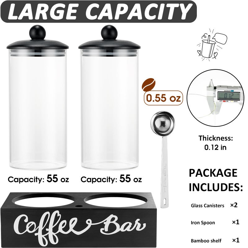 Yangbaga Glass Sugar Coffee Canister for Ground Coffee,2Ã—55OZ Coffee Containers with Handle Shelf Coffee Bar Station Accessories Organizer Decor,Food Storage Jars with Iron Scoop for Kitchen - Image 2