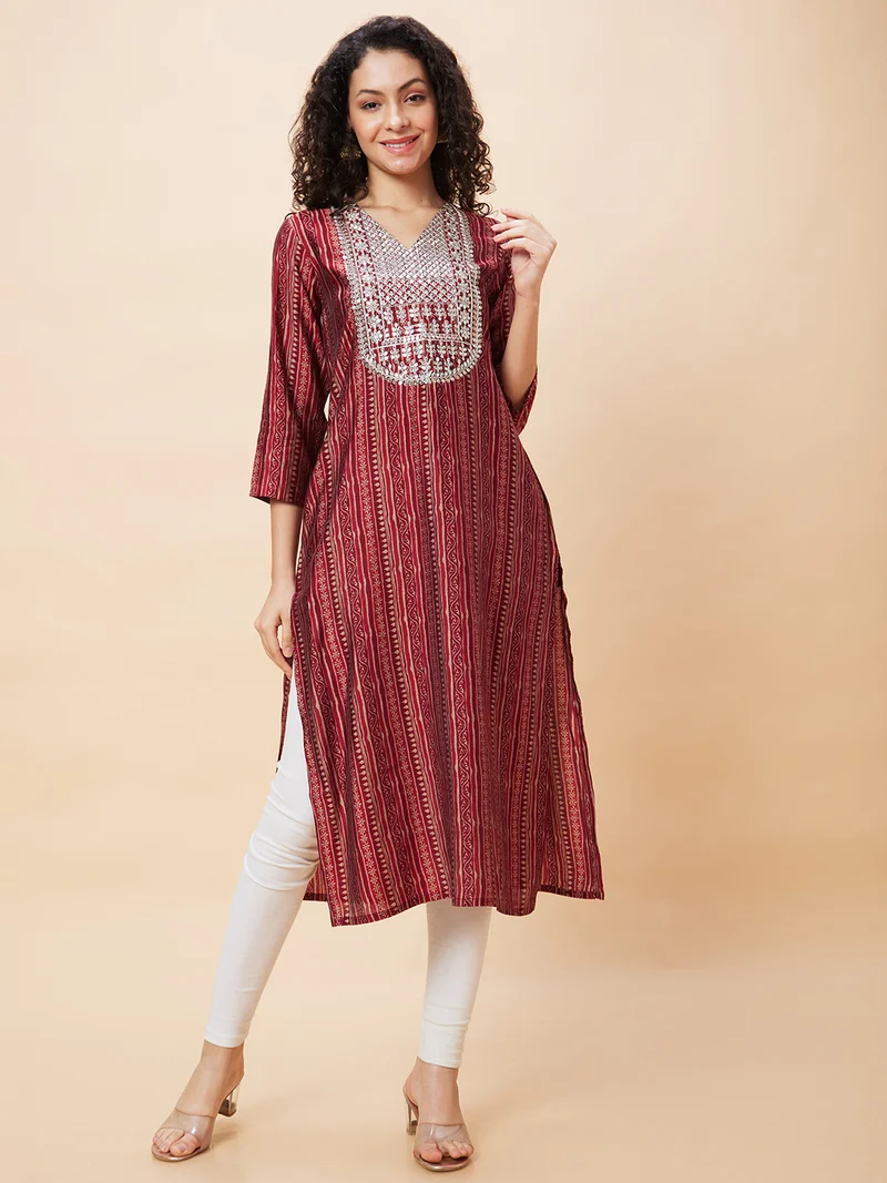 globus Women Ethnic Motifs Printed Sequinned Kurta