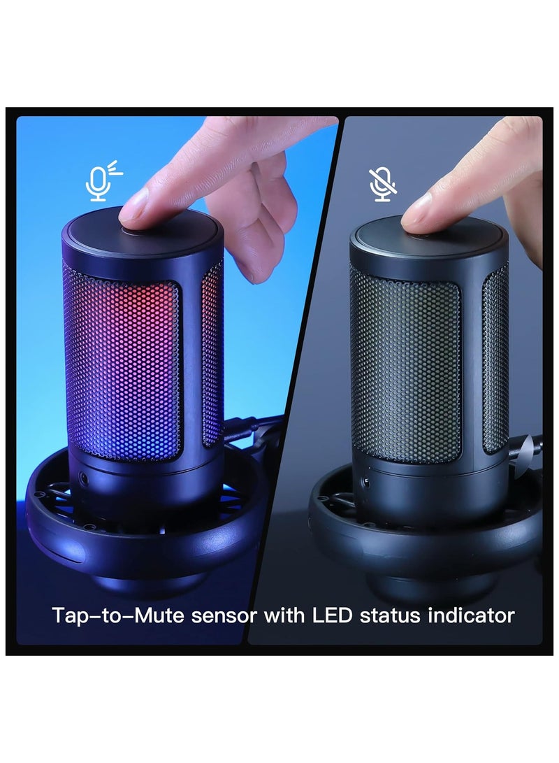 Microphone PC, Podcast Microphone w/ RGB Light, Mute on, Gain Knob PS4/5, Mac, Phone, Gaming Mic w/ Pop Filter, Metal Stand, Headphones Jack Streaming, Recording, Chat - Image 4