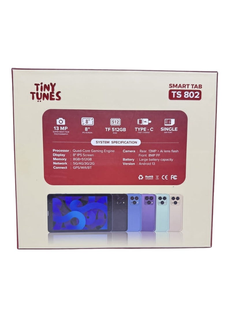Tiny Tunes TS802 Smart Tablet for Kids – 8" Display, 256GB Storage, 5G, Android 13, with Full Accessories  - Image 3