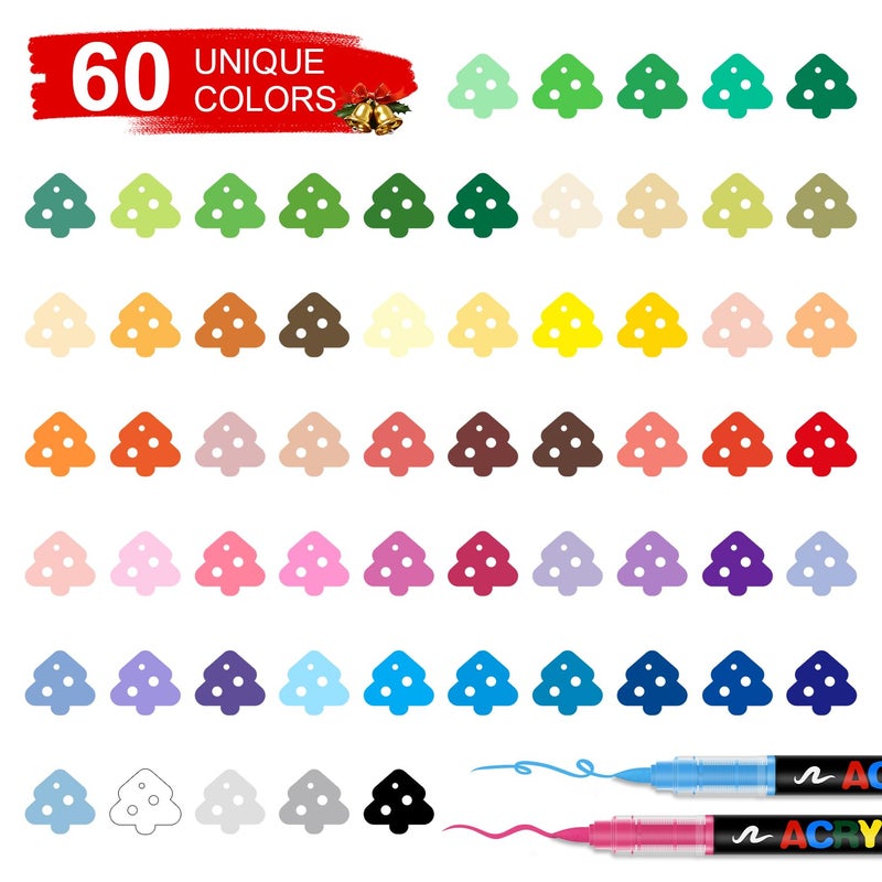 colourmotor أقلام أكريليك ملونة 60 لون، أقلام طلاء أكريليك برأس فرشاة ناعمة، تحكم تلقائي في الحبر، أقلام طلاء أكريليك للرسم على القماش، الرسم على الصخور، الخشب، الحجر، الزجاج، السيراميك، الحرف اليدوية - Image 5