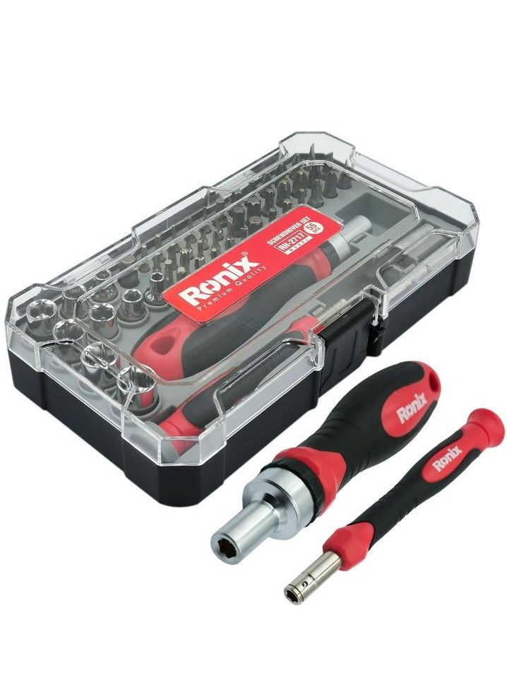 رونيكس طقم مفكات 55 قطعة من مجموعة مفكات براغي احترافية قابلة للتبديل مع RONIX RH2717 - Image 1