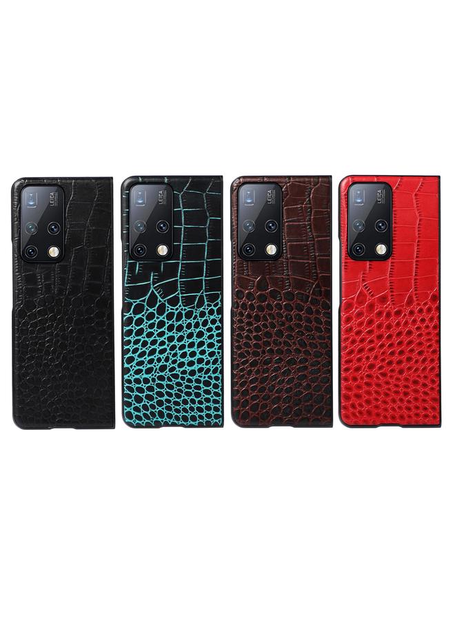 زبون جراب لهاتف Huawei Mate X2 مصنوع من جلد التمساح بطبقة علوية من جلد البقر - Image 4