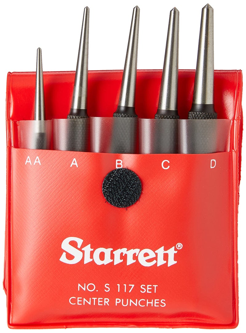 Starrett Steel Center Punch with Round Shank and Knurled Finger Grip - Hardened and Tempered Steel, 0-4-inch Length, 1/16, 5/64, 3/32, 1/8, 5/32 Diameter Tapered Point, 5 Pieces - S117PC - Image 2