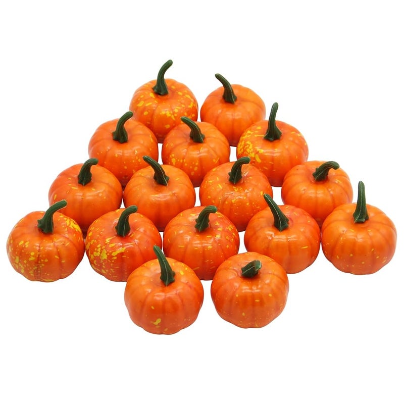 YOFIT Yofit 16 Pcs Artificial Fruit Fake Mini Pumpkins for Halloween House Party Decoration (Orange)  - Image 1