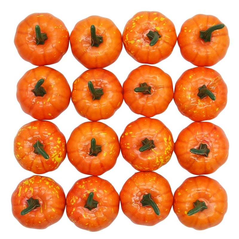 YOFIT Yofit 16 Pcs Artificial Fruit Fake Mini Pumpkins for Halloween House Party Decoration (Orange)  - Image 4