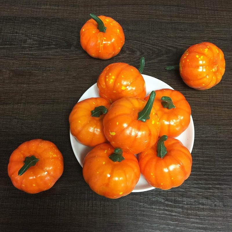 YOFIT Yofit 16 Pcs Artificial Fruit Fake Mini Pumpkins for Halloween House Party Decoration (Orange)  - Image 5